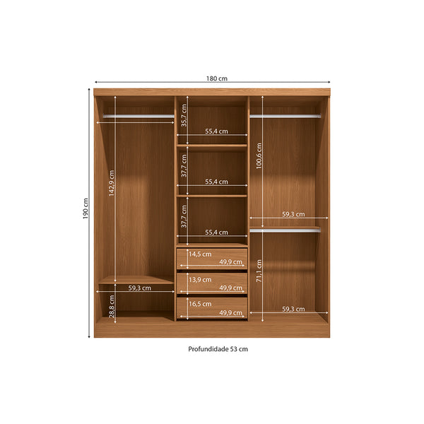 Ropero Closet Matrimonial Kappesberg 3 Puertas Canela