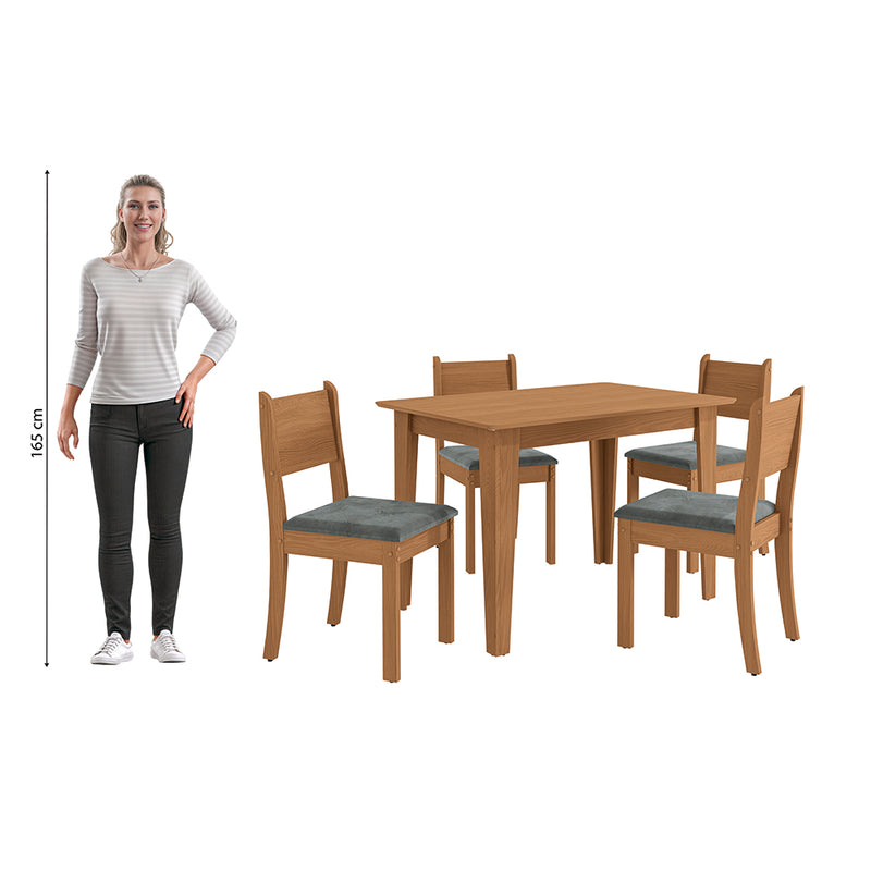 Juego Comedor Kappesberg 1.2m con 4 Sillas Cora Canela/Gris