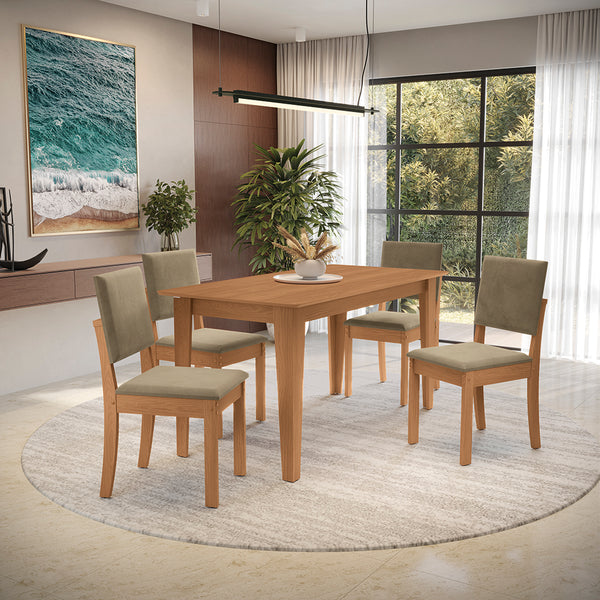 Juego Comedor Kappesberg 1.6m con 4 Sillas Luna Canela/Beige