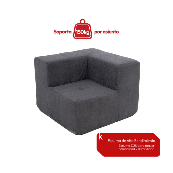 Sillón Módulo Esquinero 86cm Bouclé Kappesberg Azul Titanio