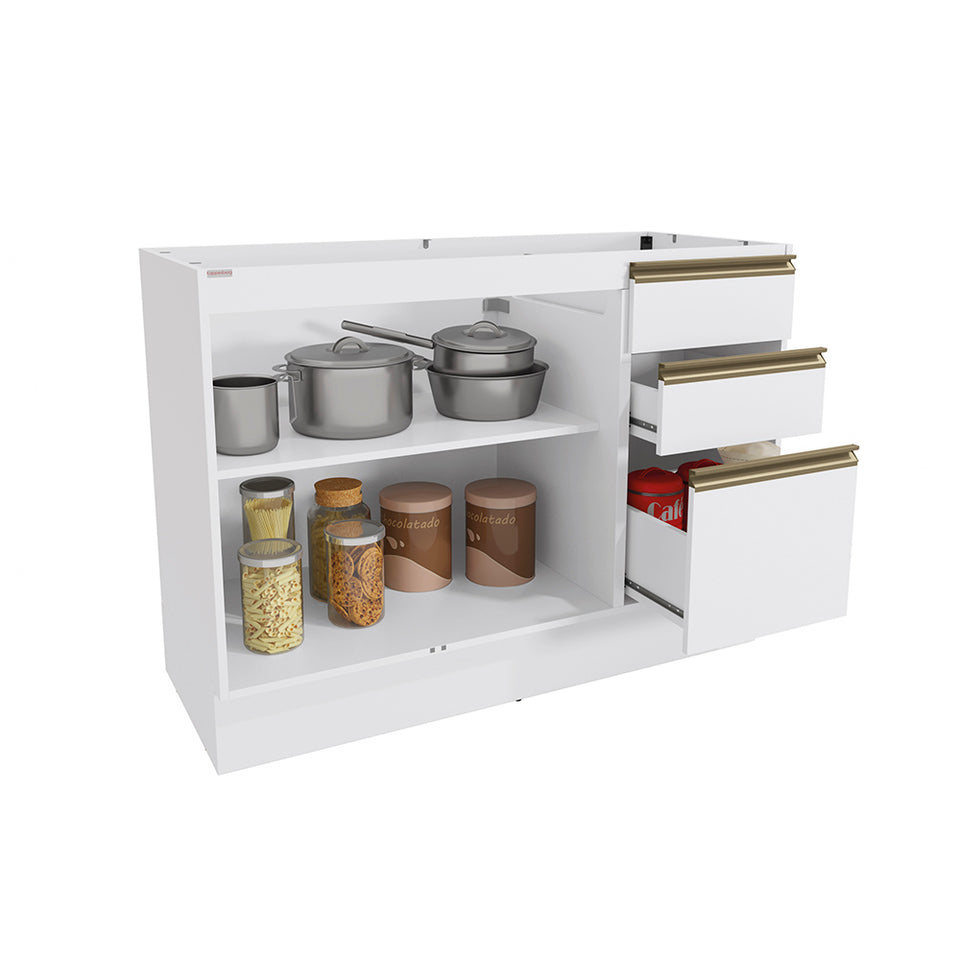 Bajo Mesada 120cm MDF 3 Cajones Kappesberg Blanco