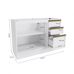 Bajo Mesada 120cm MDF 3 Cajones Kappesberg Blanco