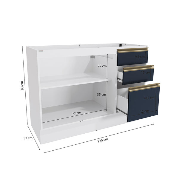Bajo Mesada 120cm MDF Cajones Kappesberg Blanco/Azul