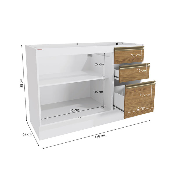 Bajo Mesada 120cm MDF Cajones Kappesberg Blanco/Marrón