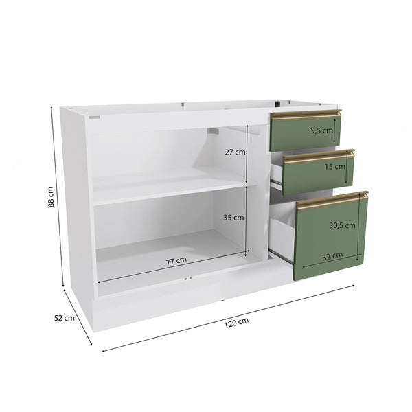 Bajo Mesada 120cm MDF Cajones Kappesberg Blanco/Verde