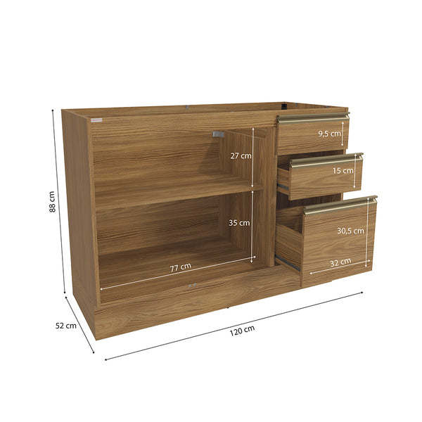 Bajo Mesada 120cm MDF Cajones Kappesberg Marrón