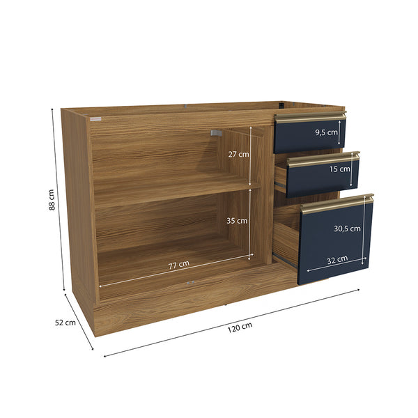 Bajo Mesada 120cm MDF Cajones Kappesberg Marrón/Azul