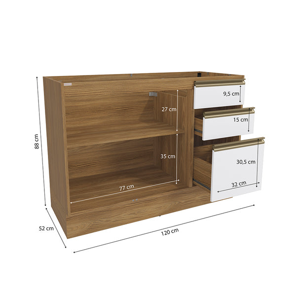 Bajo Mesada 120cm MDF Cajones Kappesberg Marrón/Blanco