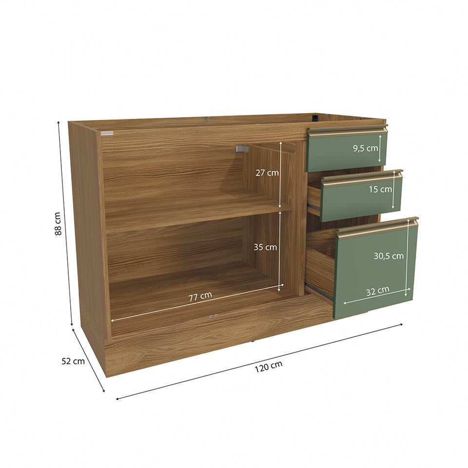 Bajo Mesada 120cm MDF Cajones Kappesberg Marrón/Verde