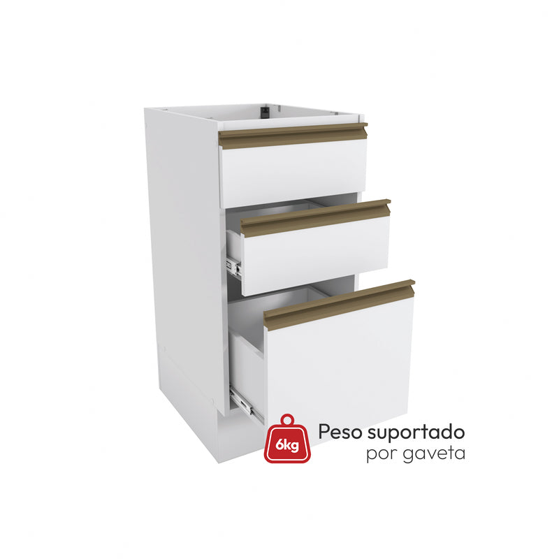 Bajo Mesada 40cm MDF 3 Cajones Kappesberg Blanco