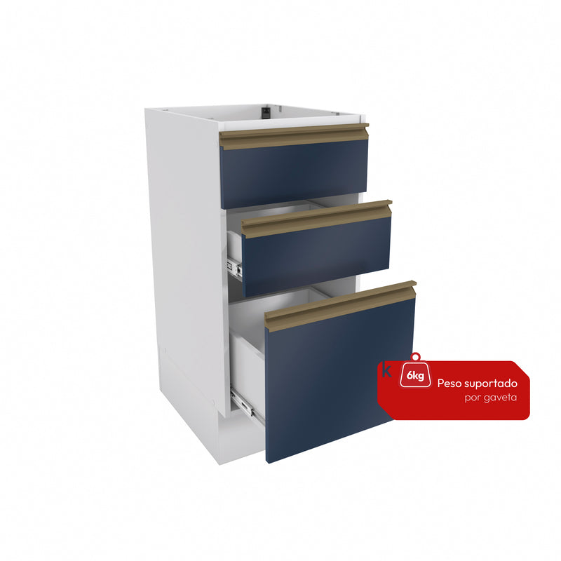 Bajo Mesada 40cm MDF 3 Cajones Kappesberg Blanco/Azul