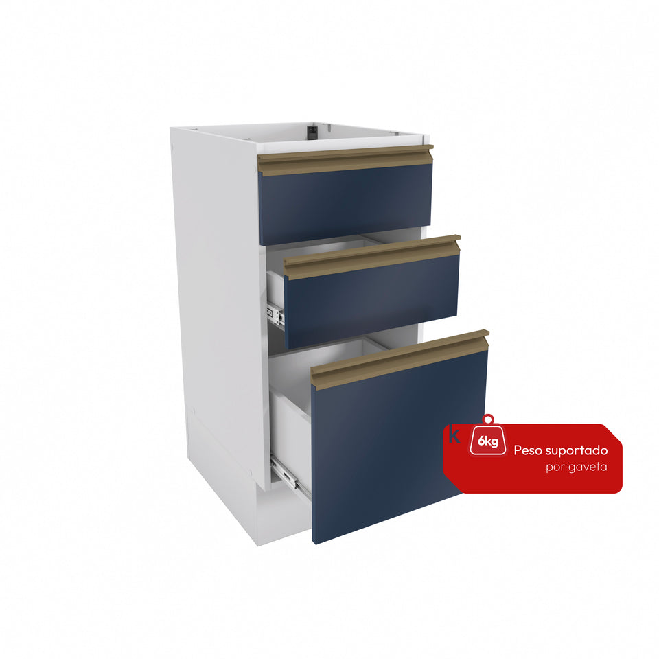 Bajo Mesada 40cm MDF 3 Cajones Kappesberg Blanco/Azul