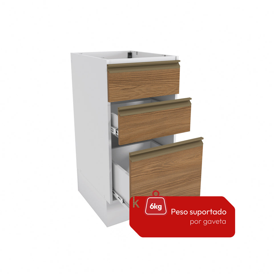 Bajo Mesada 40cm MDF 3 Cajones Kappesberg Blanco/Marrón