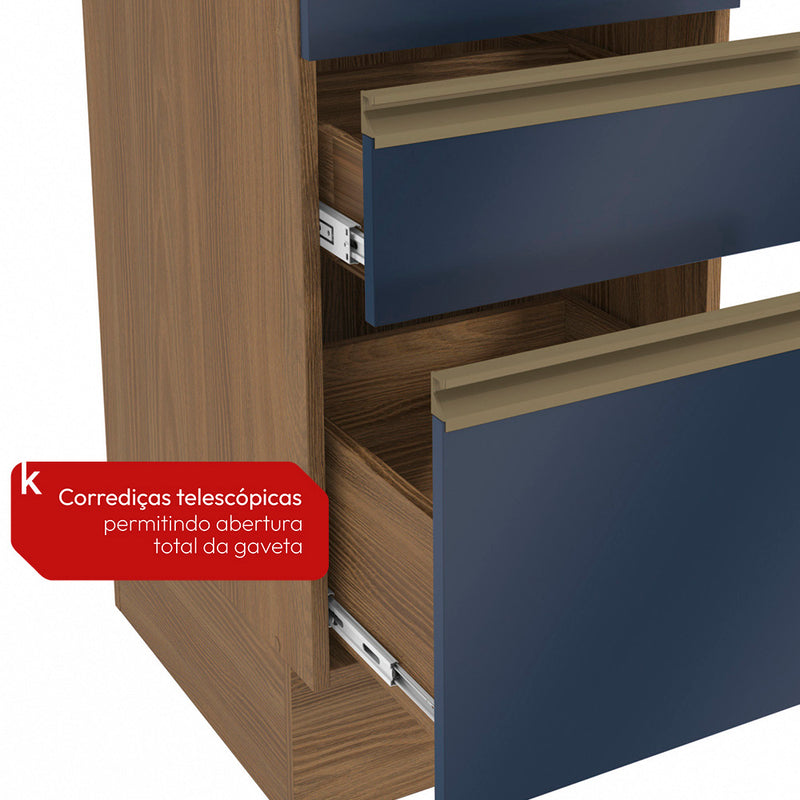 Bajo Mesada 40cm MDF 3 Cajones Kappesberg Marrón/Azul