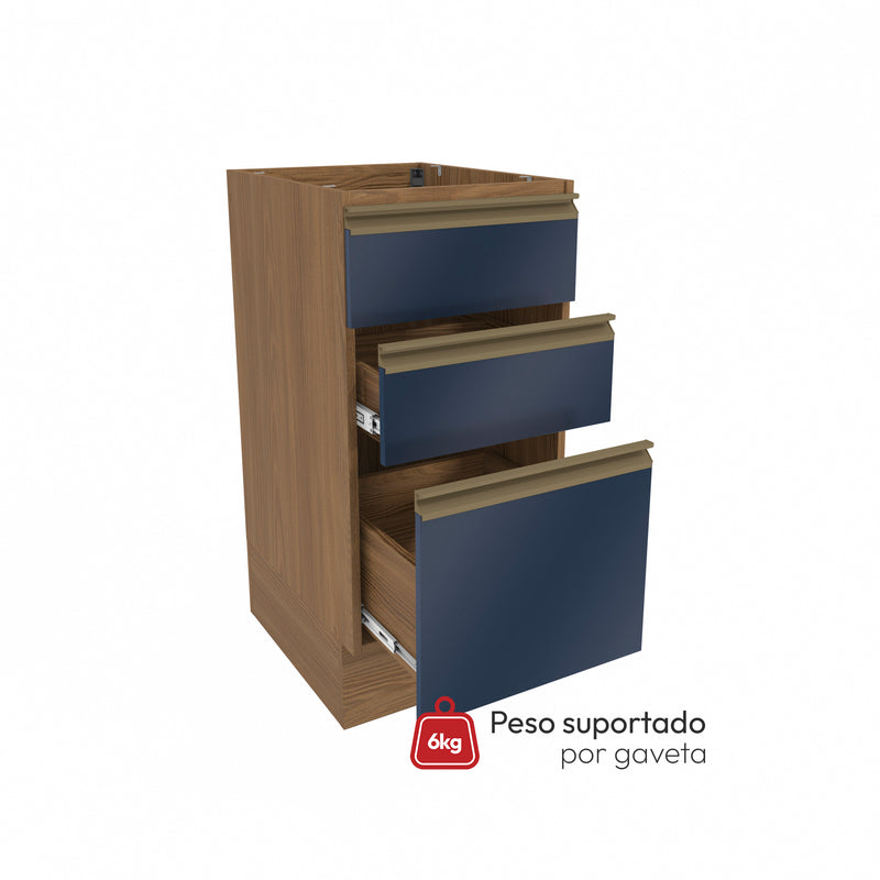 Bajo Mesada 40cm MDF 3 Cajones Kappesberg Marrón/Azul