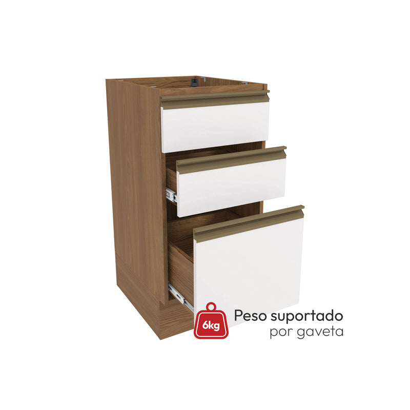 Bajo Mesada 40cm MDF 3 Cajones Kappesberg Marrón/Blanco