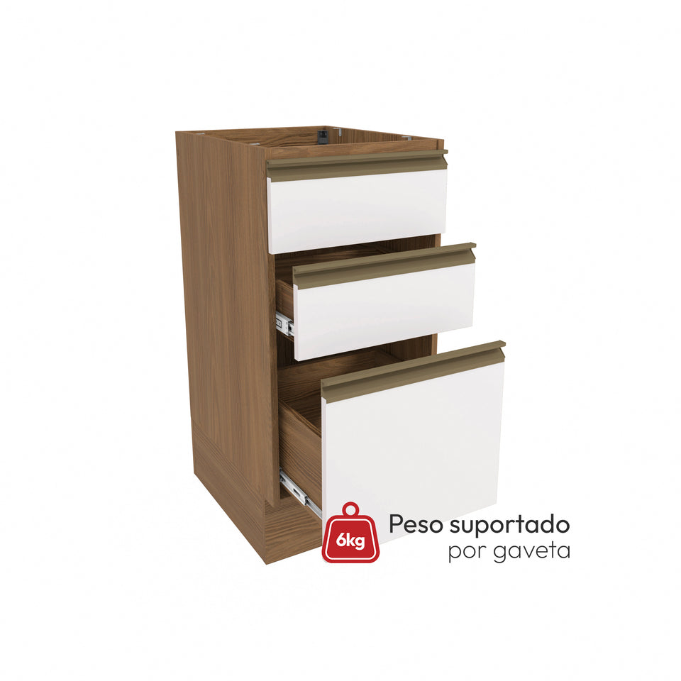 Bajo Mesada 40cm MDF 3 Cajones Kappesberg Marrón/Blanco