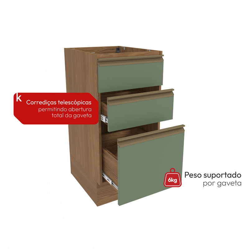 Bajo Mesada 40cm MDF 3 Cajones Kappesberg Marrón/Verde
