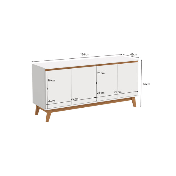 Aparador Vajillero Kappesberg 156cm 4 Puertas Blanco