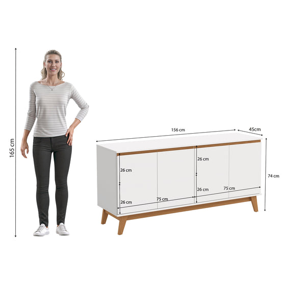 Aparador Vajillero Kappesberg 156cm 4 Puertas Blanco