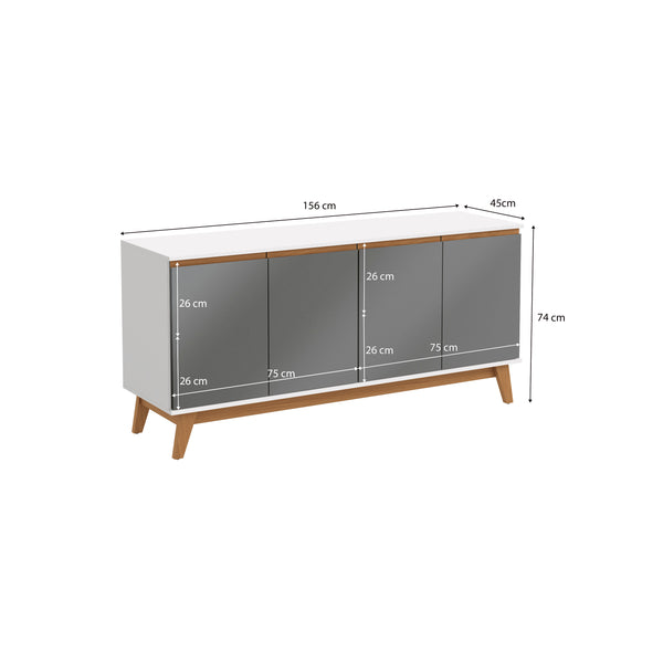 Aparador Vajillero Kappesberg 156cm 4 Puertas Blanco/Gris