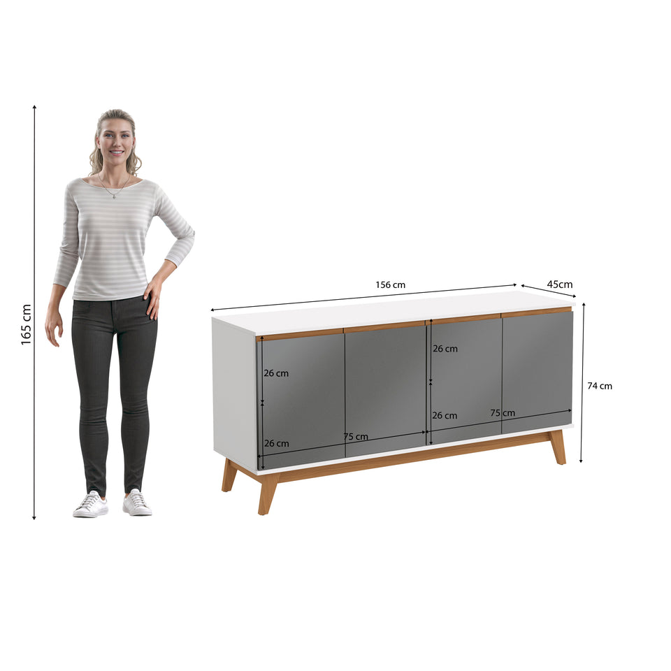 Aparador Vajillero Kappesberg 156cm 4 Puertas Blanco/Gris