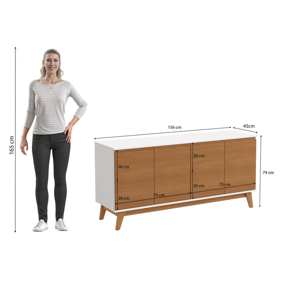 Aparador Vajillero Kappesberg 156cm 4 Puertas Blanco/Canela