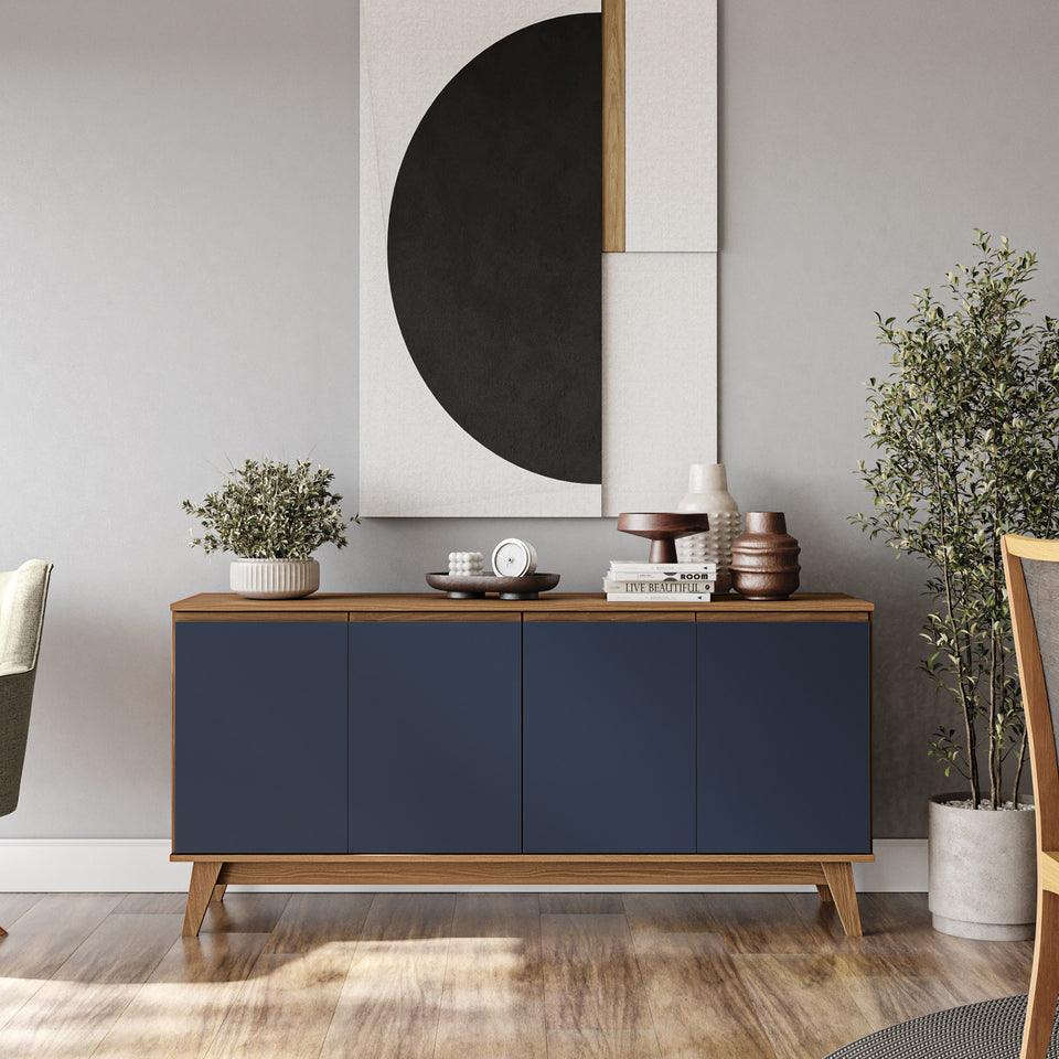 Aparador Vajillero Kappesberg 156cm 4 Puertas Canela/Azul