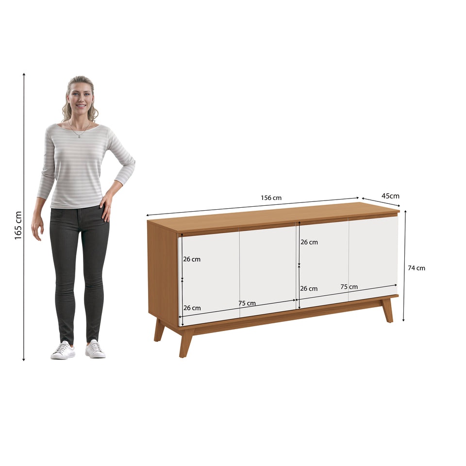 Aparador Vajillero Kappesberg 156cm 4 Puertas Canela/Blanco
