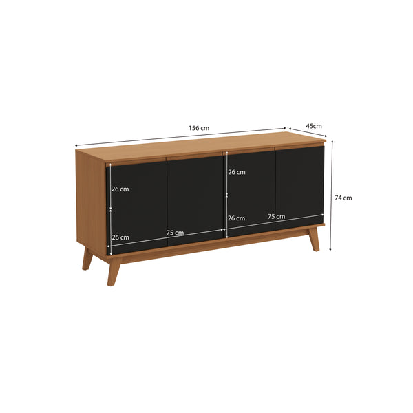 Aparador Vajillero Kappesberg 156cm 4 Puertas Canela/Negro