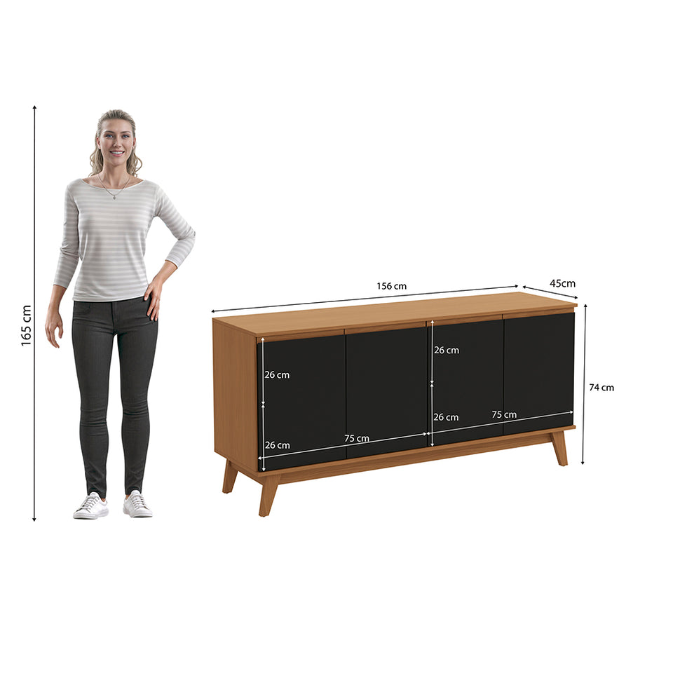 Aparador Vajillero Kappesberg 156cm 4 Puertas Canela/Negro