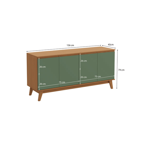 Aparador Vajillero Kappesberg 156cm 4 Puertas Canela/Verde
