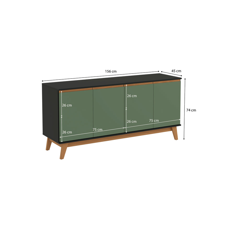 Aparador Vajillero Kappesberg 156cm 4 Puertas Negro/Verde