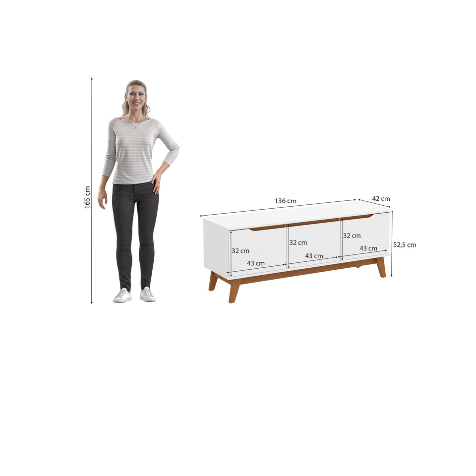 Rack Mueble TV 55" Kappesberg 136cm 3 Puertas Blanco