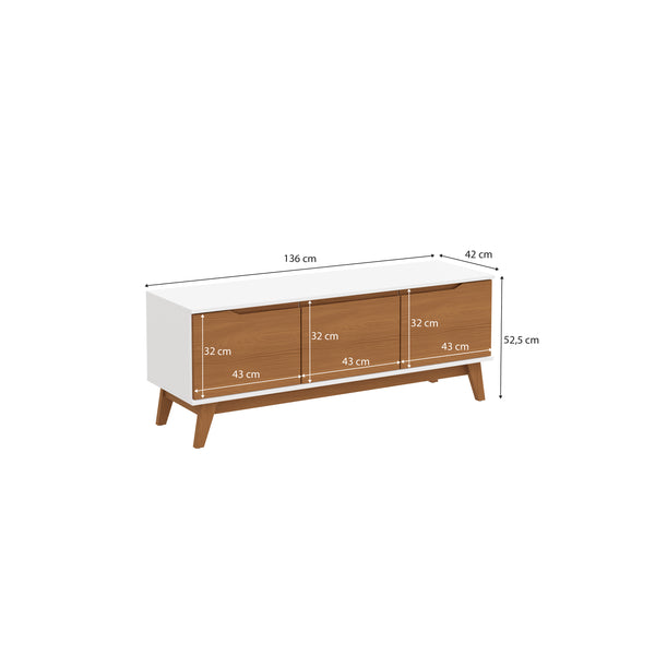 Rack Mueble TV 55" Kappesberg 136cm 3 Puertas Blanco/Canela