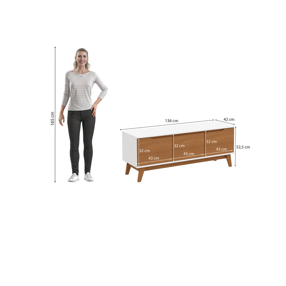 Rack Mueble TV 55" Kappesberg 136cm 3 Puertas Blanco/Canela