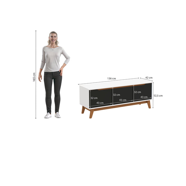 Rack Mueble TV 55" Kappesberg 136cm 3 Puertas Blanco/Negro
