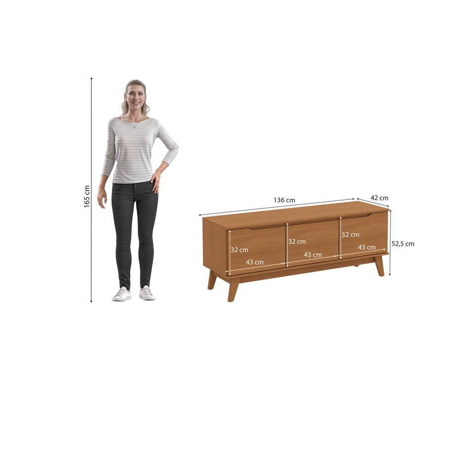 Rack Mueble TV 55" Kappesberg 136cm 3 Puertas Canela