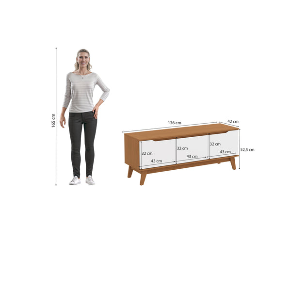 Rack Mueble TV 55" Kappesberg 136cm 3 Puertas Canela/Blanco