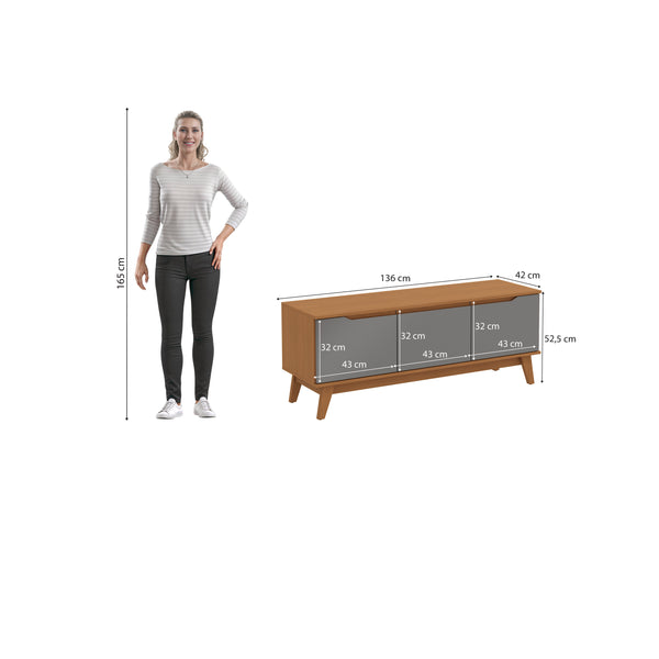 Rack Mueble TV 55" Kappesberg 136cm 3 Puertas Canela/Gris