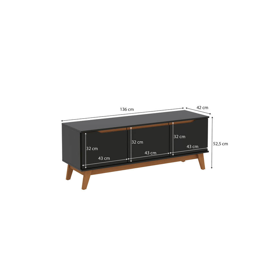 Rack Mueble TV 55" Kappesberg 136cm 3 Puertas Negro