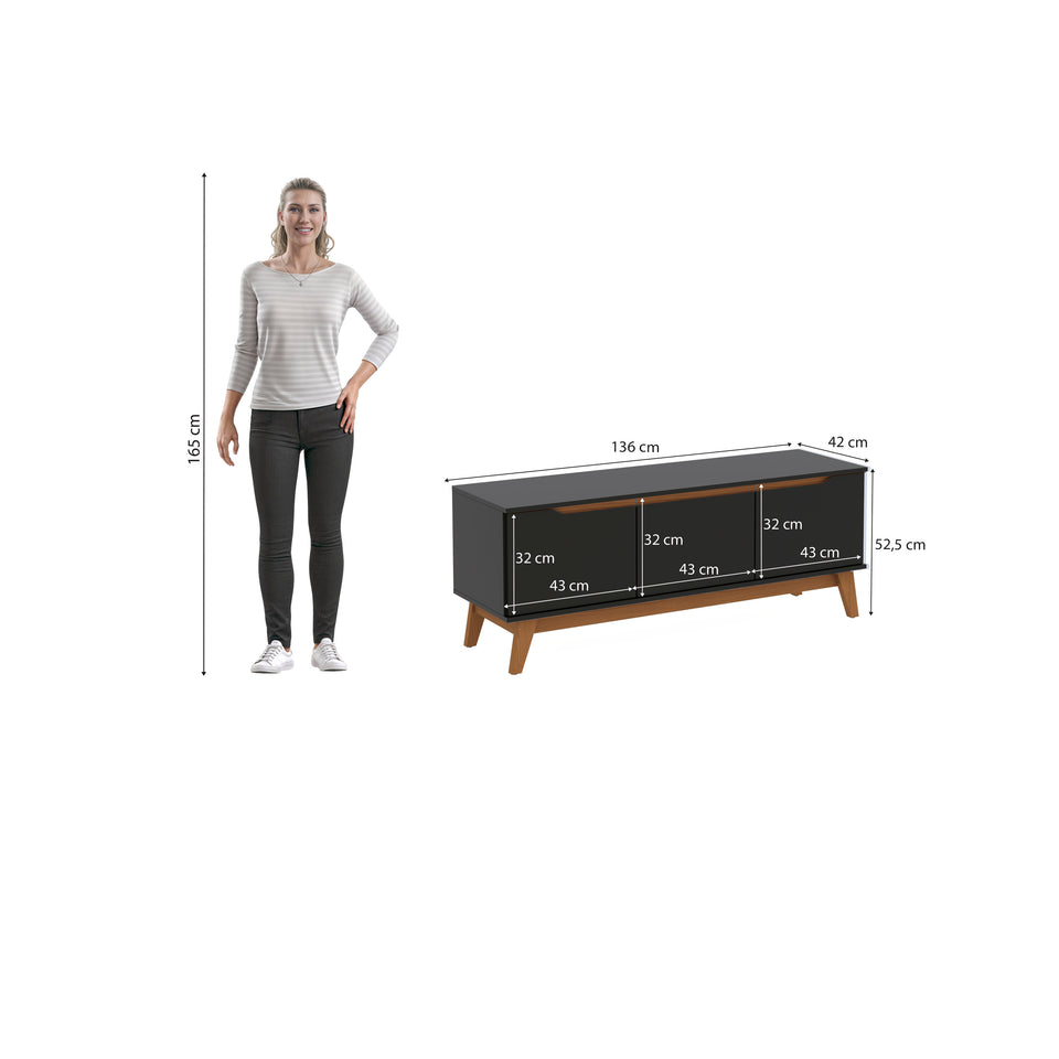Rack Mueble TV 55" Kappesberg 136cm 3 Puertas Negro