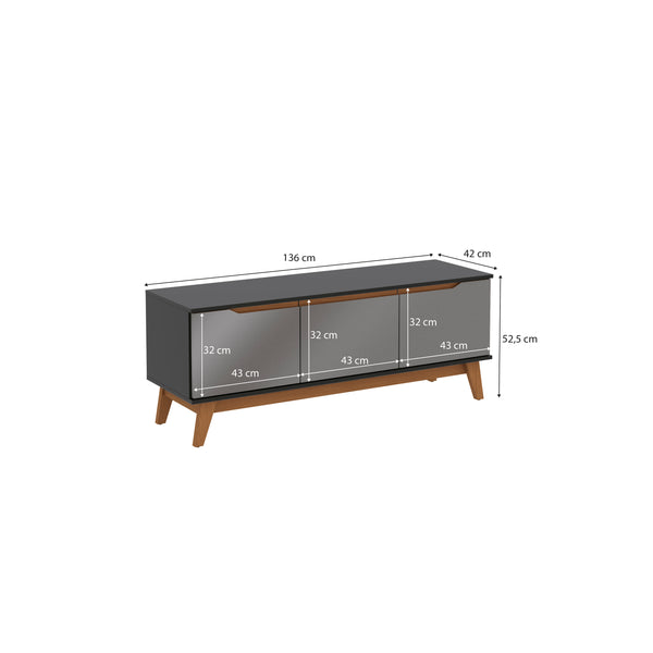 Rack Mueble TV 55" Kappesberg 136cm 3 Puertas Negro/Gris