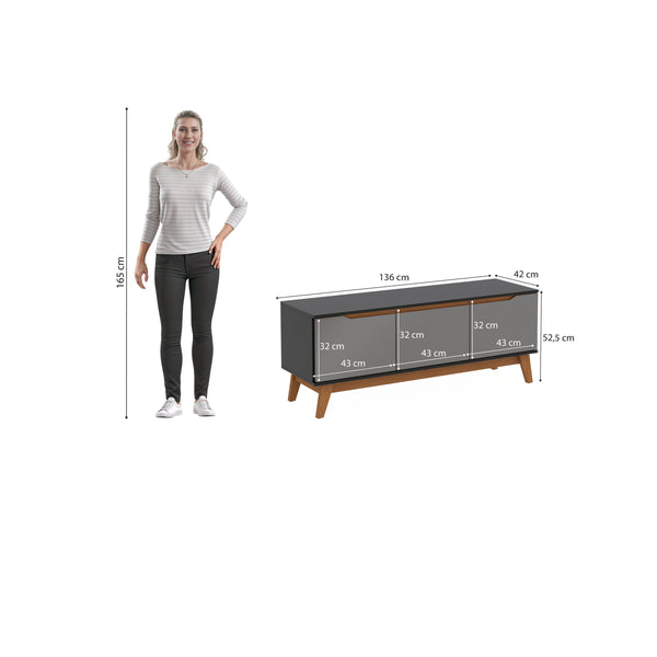 Rack Mueble TV 55" Kappesberg 136cm 3 Puertas Negro/Gris