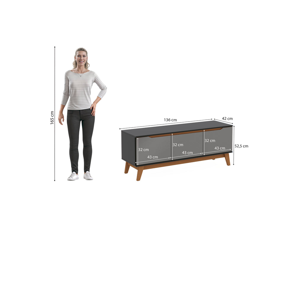 Rack Mueble TV 55" Kappesberg 136cm 3 Puertas Negro/Gris