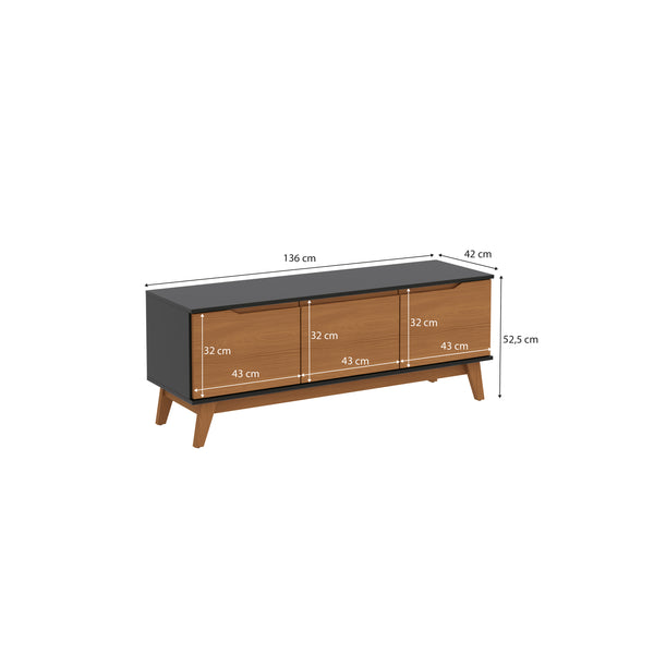 Rack Mueble TV 55" Kappesberg 136cm 3 Puertas Negro/Canela