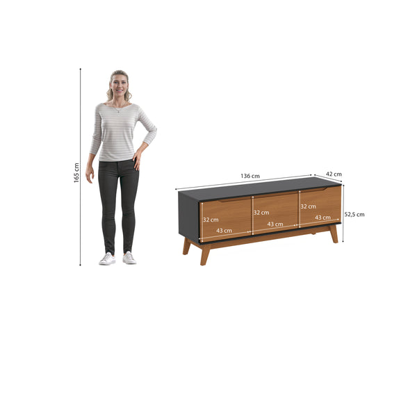 Rack Mueble TV 55" Kappesberg 136cm 3 Puertas Negro/Canela