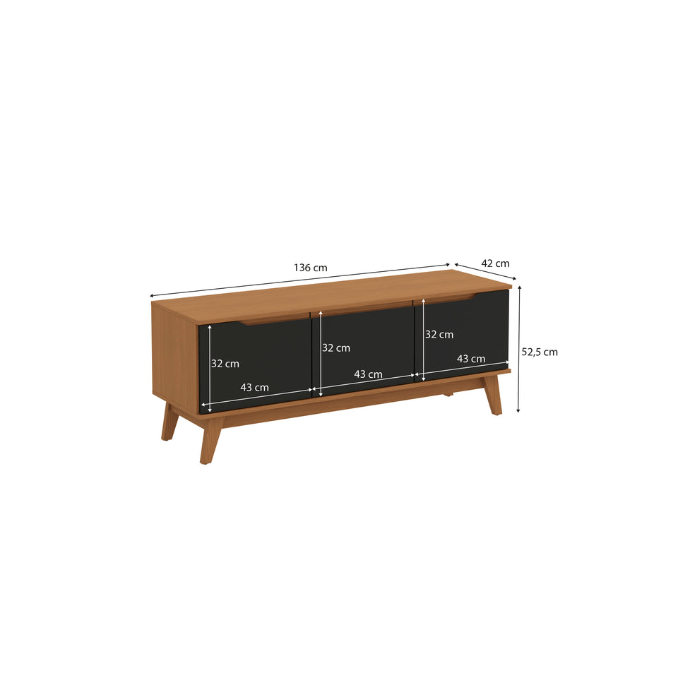 Rack Mueble TV 55" Kappesberg 136cm 3 Puertas Canela/Negro