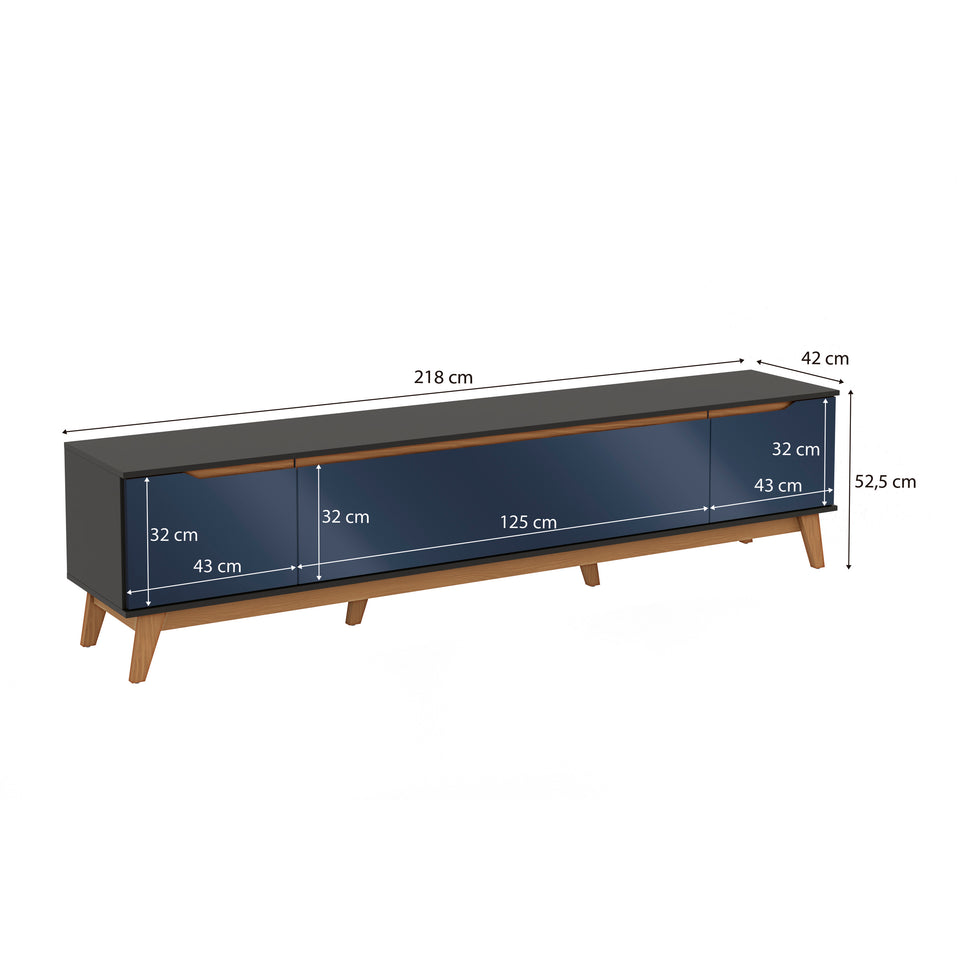 Mueble TV 85" Kappesberg 218cm con 3 Puertas Negro/Azul