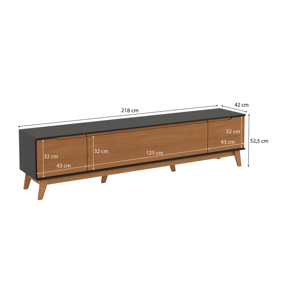 Mueble TV 85" Kappesberg 218cm con 3 Puertas Negro/Canela
